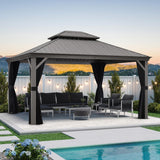 PURPLE LEAF 12' X 14' Patio Hardtop Gazebo Aluminum Outdoor Gazebo with Double Galvanized Steel Roof for Deck Backyard All Weather Outdoor Pavilion Curtain and Netting Included, Light Grey PURPLE LEAF