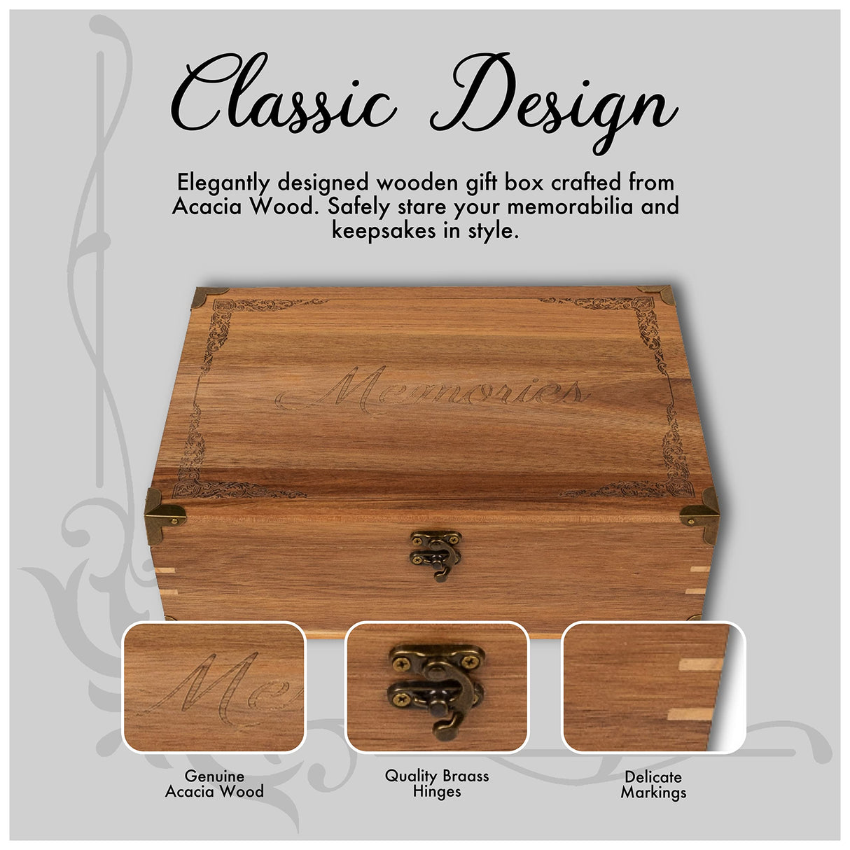 Lignotie Memory Keepsake Box - Large Wooden Box with Hinged Lid - Rustic Decorative Wood Storage Box with Chamois Leather Lining Lignotie
