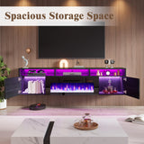 LUXOAK Floating TV Stand with 36" Electric Fireplace, 70 inch Wall Mounted Electric Fireplace Entertainment Center with Storage Space, TV Stand for Living Room for TVs Up to 80", All Black LUXOAK