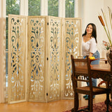 5.6Ft Room Divider Folding Wood Classical Carved Partition Screen for Home Office Garden - 4 Panels (Natural) Svimi