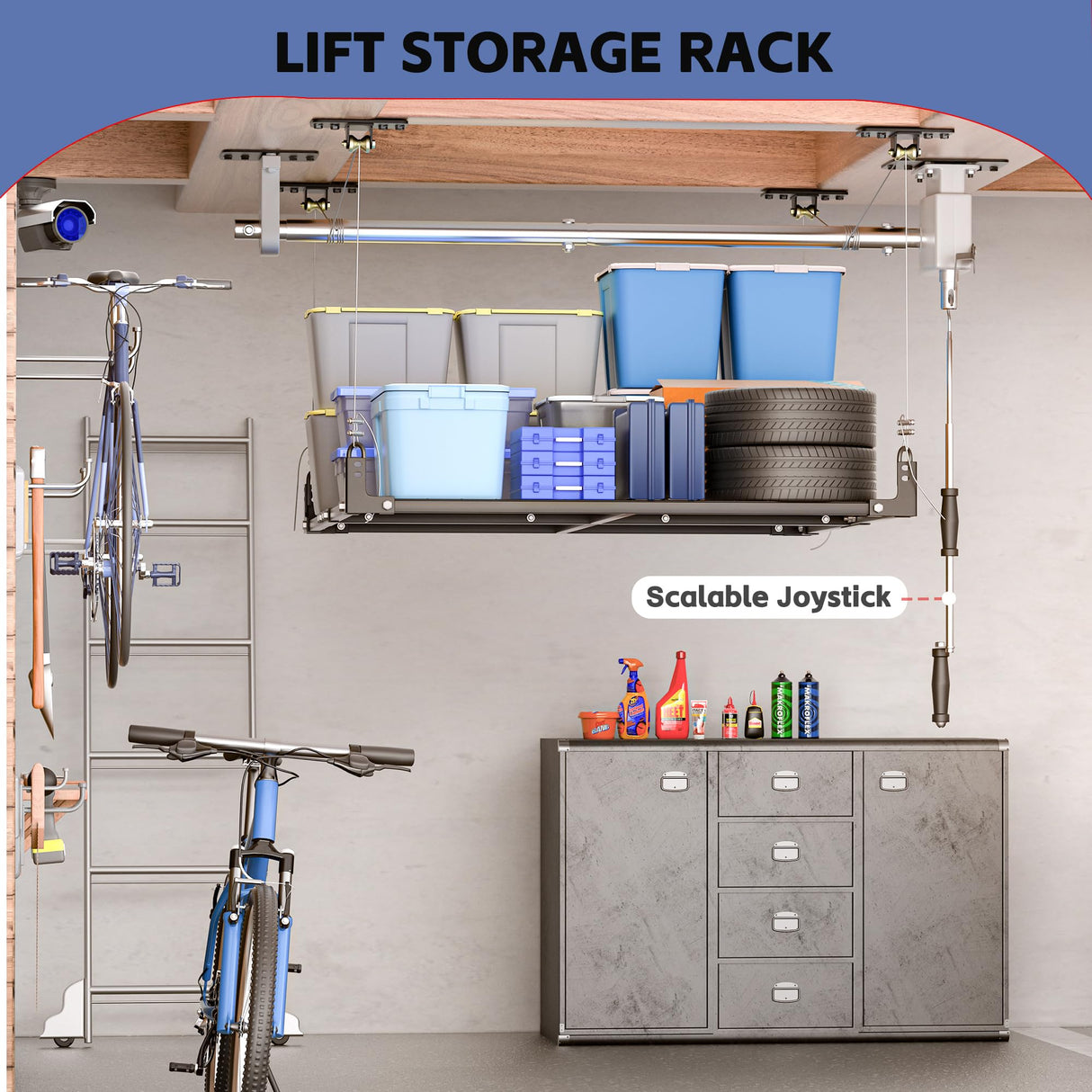UODENGA Overhead Garage Storage Rack,4x4FT Ceiling Storage Racks Lift,Adjustable Organization System,Workshops or Basements(Black) UODENGA