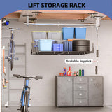 UODENGA Overhead Garage Storage Rack,4x4FT Ceiling Storage Racks Lift,Adjustable Organization System,Workshops or Basements(Black) UODENGA