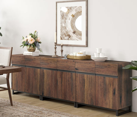 WAMPAT Modern TV Stand for TVs up to 100 inch, 3 in 1 Entertainment Center TV Console with Adjustable Shelves and Metal Base for Living Room,Bedroom,Brown WAMPAT