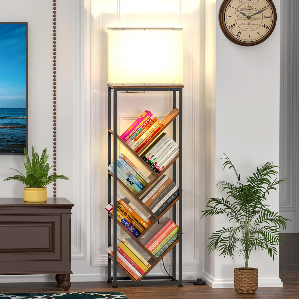 Cutogxon Tree Bookshelf with Light - 8 Tier Floor Standing Tree Bookshelf for Hardcover Books Three Types of Light Cutogxon