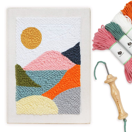 HAND U JOURNEY Punch Needle Kit - Landscape Rug Yarn Hooking Beginner Kit, 14''x10'' with Oxford Open-Side Design Tool for Kids and Adults Craft Gift - Impression Sunrise HAND U JOURNEY