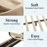 Allewie King Size Beige Upholstered Bed Frame with Adjustable Headboard and Sturdy Wood Slats Allewie