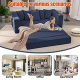 Anwick 2-in-1 Convertible Sleeper Sofa Bed, Corduroy Boneless Loveseat Cloud Couch for Living Room, Compressed Sofa in a Box, 5 Pillows, Fixed Frames, Side Pockets & Cup Holders, No Assembly (Blue) Anwick