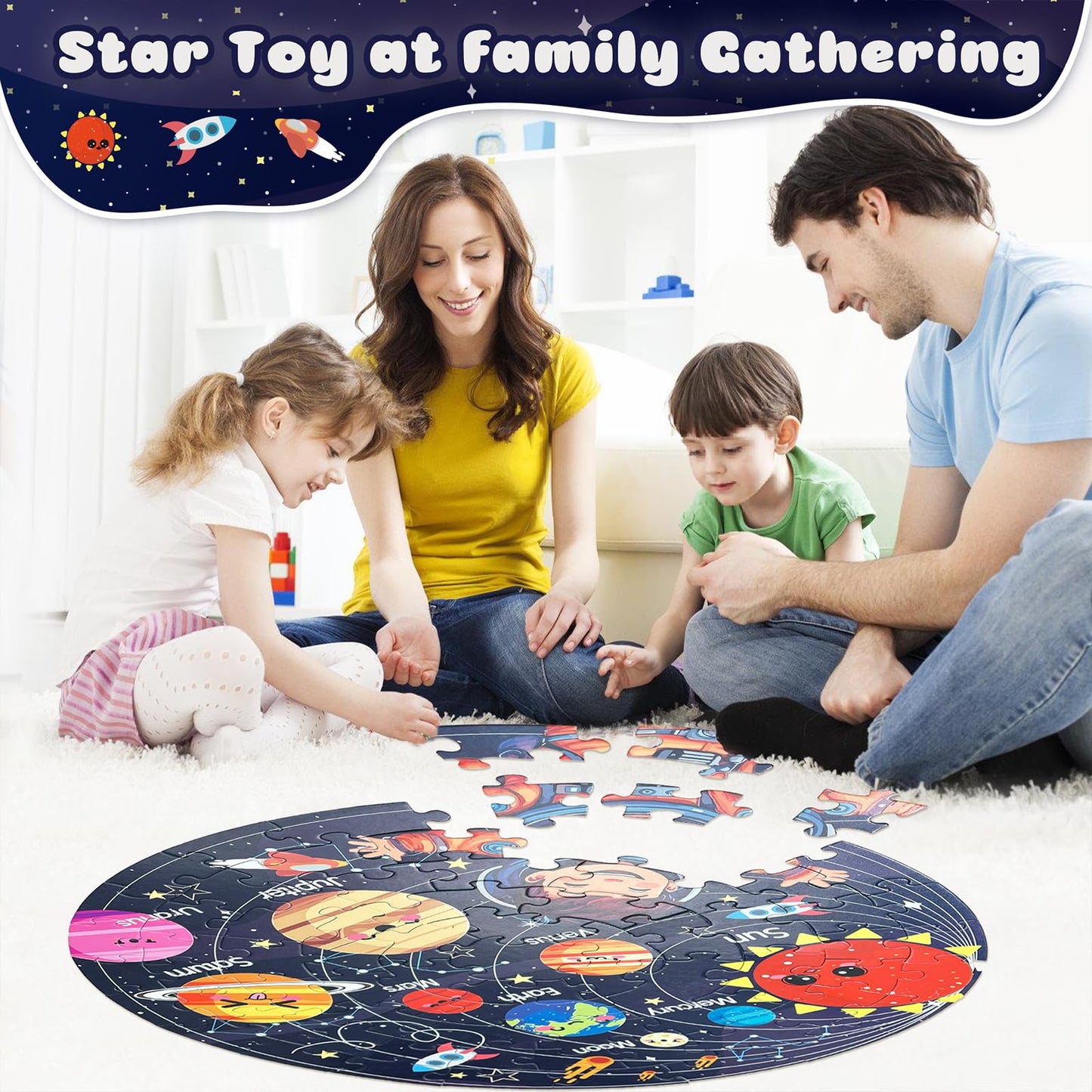 TALGIC Puzzles for Kids Ages 4-6, Kids Puzzles with Solar System Planets, 70 Piece Round Large Floor Puzzles for Kids Ages 3 4 5 6 7 8, Educational Toy Gift Jigsaw Puzzles for 5 Year Old Boys Girls