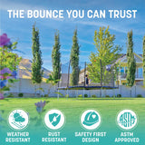 Skywalker Trampoline Outdoor Jump N' Dunk 8 FT, 12 FT, 15 FT, Round Outdoor Trampoline with Net, Trampoline Mat, and Basketball Hoop for Trampoline, ASTM Approval, 700 LBS Weight Capacity - Blue Skywalker Trampolines