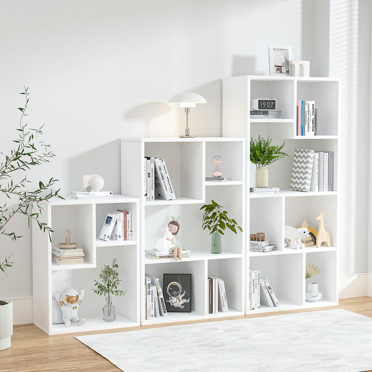 VECELO 42" Modern White Bookshelf, 7 Cube Organizer Bookcase,Fits Tallest Hardcovers, Horizontal Available,Floor Standing Display,Easy Assembly, Pearl White VECELO