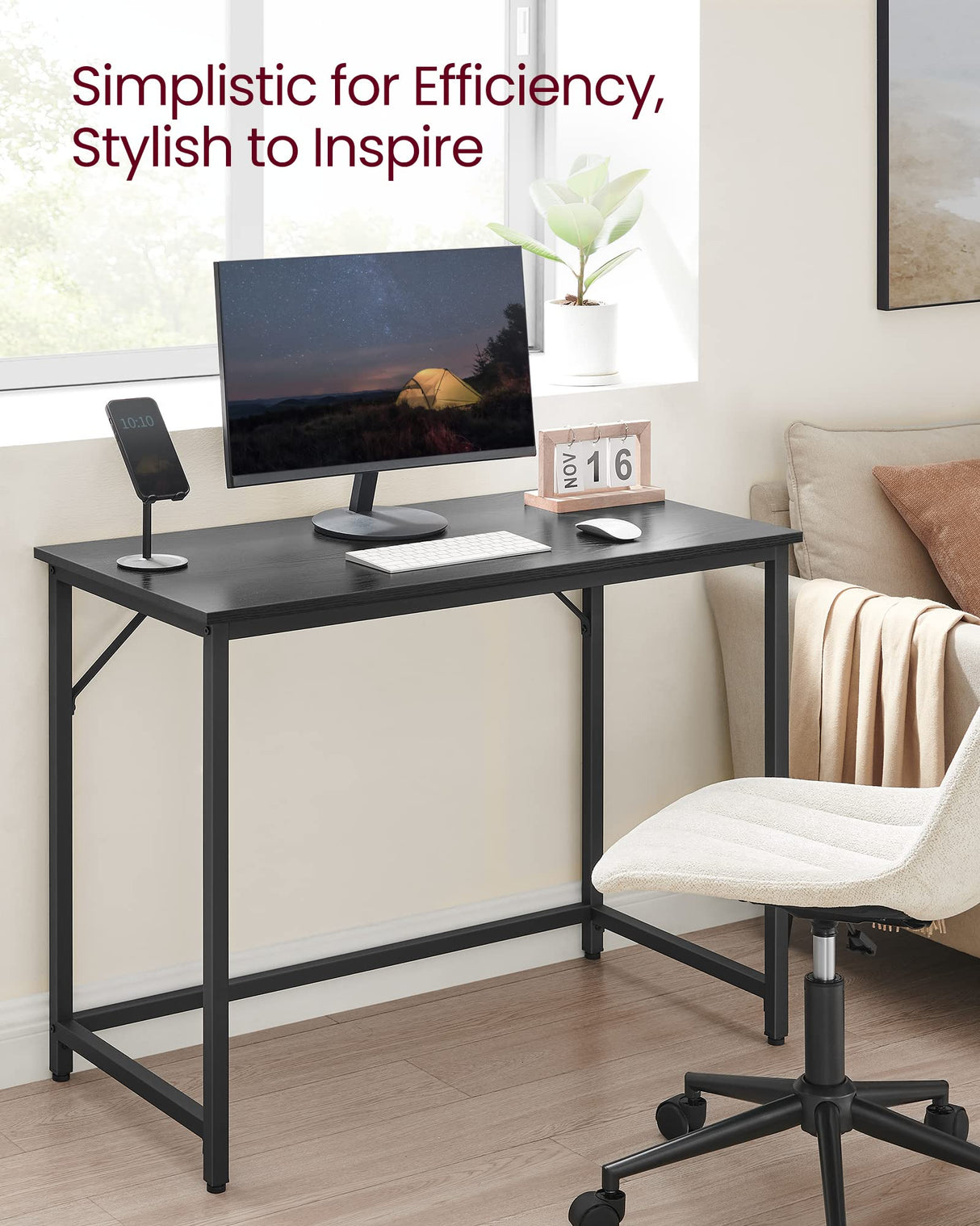 VASAGLE Computer Desk, Gaming Desk, Home Office Desk, for Small Spaces, 19.7 x 39.4 x 29.9 Inches, Industrial Style, Metal Frame, Black with Wood Grain ULWD041B56 VASAGLE