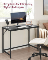 VASAGLE Computer Desk, Gaming Desk, Home Office Desk, for Small Spaces, 19.7 x 39.4 x 29.9 Inches, Industrial Style, Metal Frame, Black with Wood Grain ULWD041B56 VASAGLE