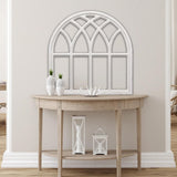 Sintosin Farmhouse White Arched Window Frame Decor 32 Inch, Hanging Distressed Wooden Rustic Window Frames for Wall Decor, Window Pane Wall Decor for Living Room Christmas Halloween Sintosin