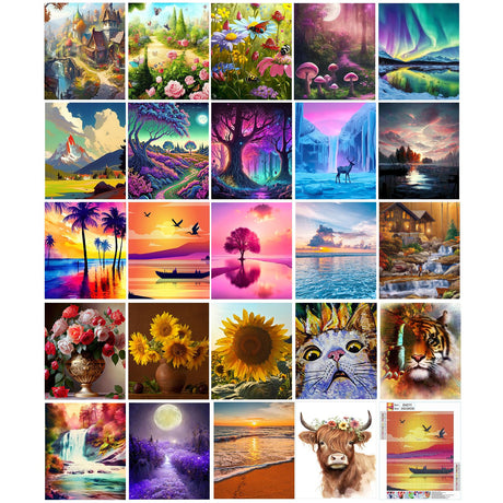 Fulmoon 24 Pack Diamond Painting Kits 11.8 x 9.8 Inch DIY 5D Abstract Landscapes Diamond Art Full Round Drill Crafts for Adults Kids Beginners Home Wall Decor Gifts Fulmoon