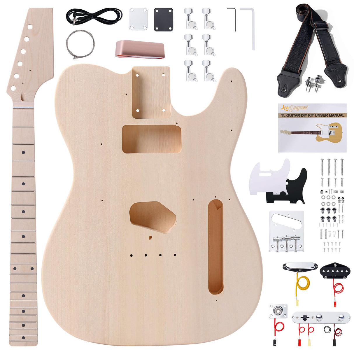 Leo Jaymz DIY TL Style Electric Guitar Kits with Poplar Body and Maple Neck - Maple Fingerboard and All Components Included（TL Poplar） Leo Jaymz