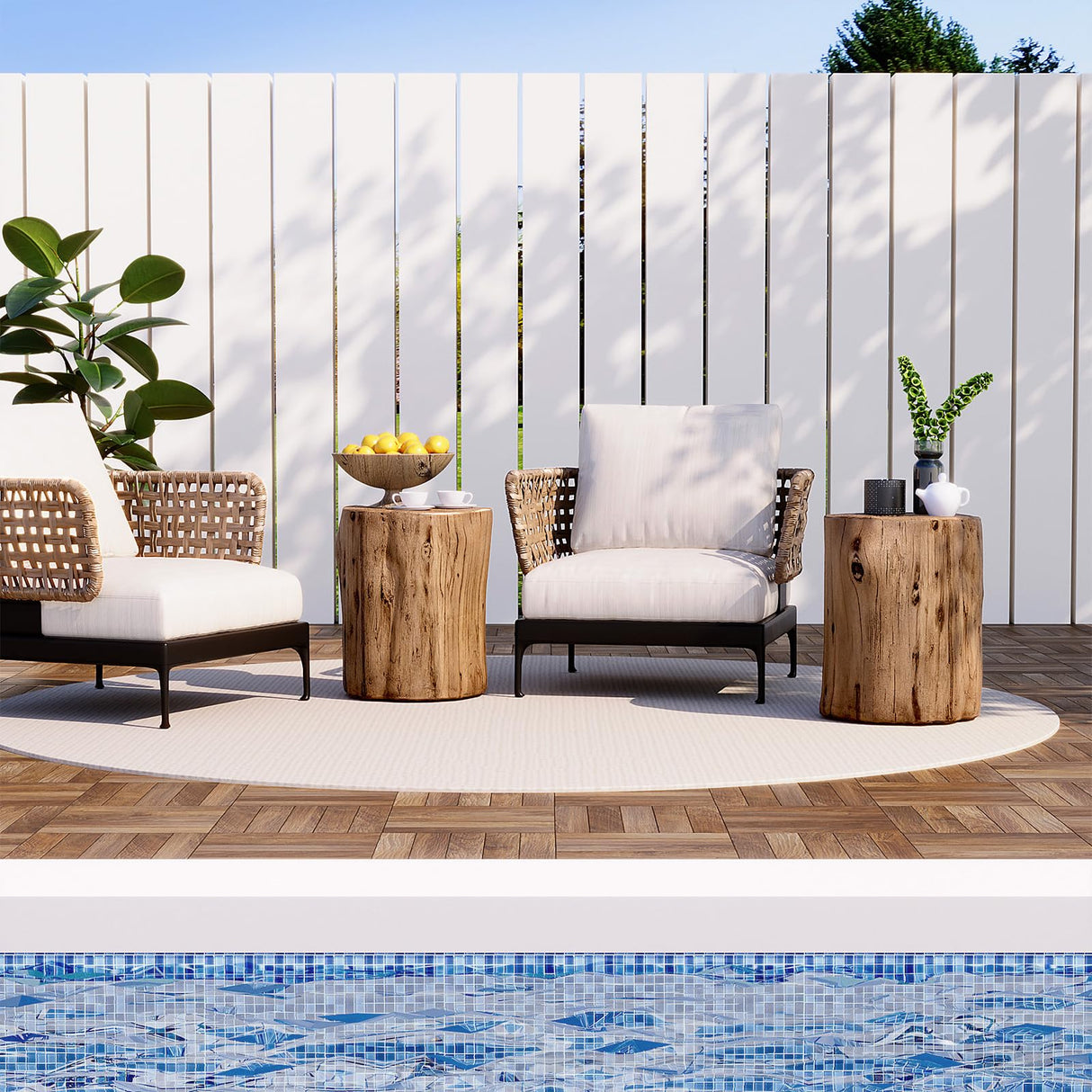 HOMPUS Concrete Outdoor Side TableSet of 2, 2 Piece Tree Stump Modern Round Coffee Table Accent Table Set Plant Stand Faux Wood End Table Garden Stool for Patio,Home Decor, Living Room, Oak HOMPUS