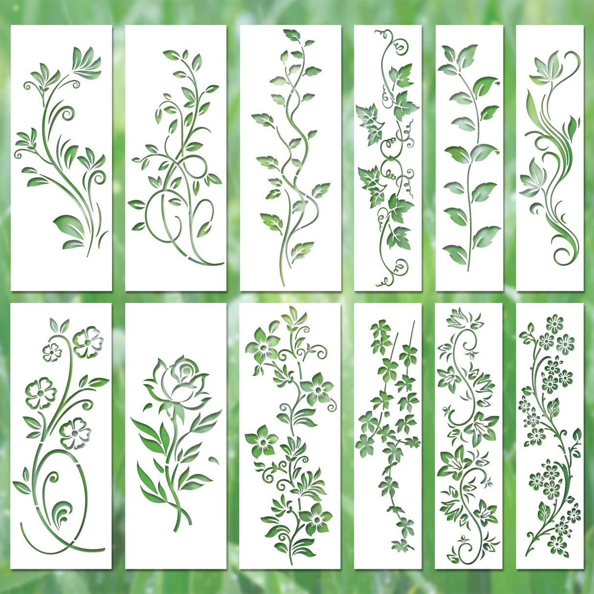 12pcs Leaf Vine Stencils, Leaves & Flower Stencil Reusable Floral Stencil Spring Drawing Templates for Painting on Walls DIY Craft Canvas Home Decor Wall Art Gosknor