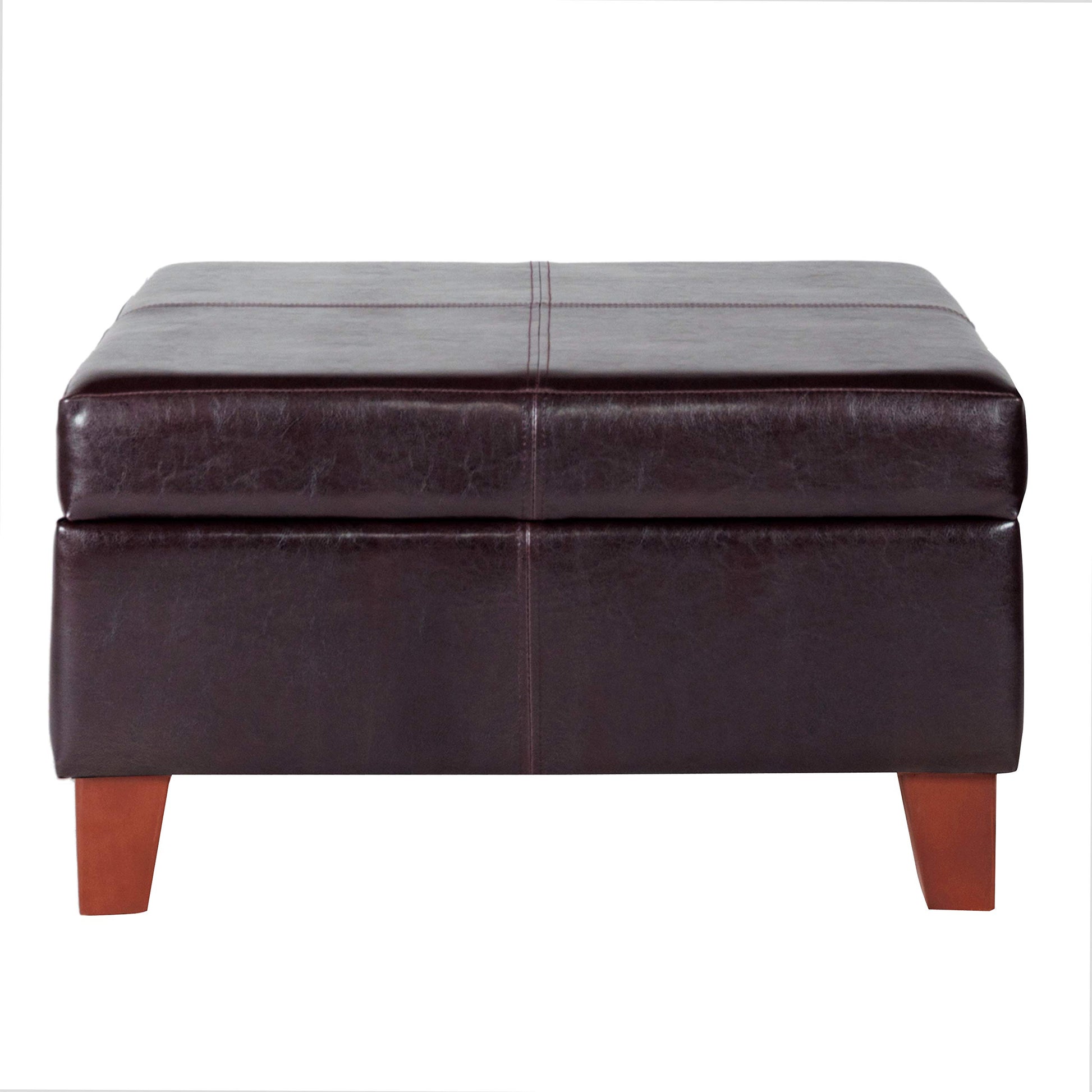 Homepop Home Decor |K2380-E155 | Luxury Large Faux Leather Square Storage Ottoman | Ottoman with Storage for Living Room & Bedroom, Distressed Brown - WoodArtSupply