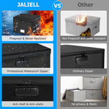 JALIELL Upgraded File Box with Lock, Fireproof Document File Organizer Box with Water-Resistant Zipper & Adjustable Handle, Collapsible Filing File Cabinet for Hanging Letter/Legal Folder (Black) JALIELL