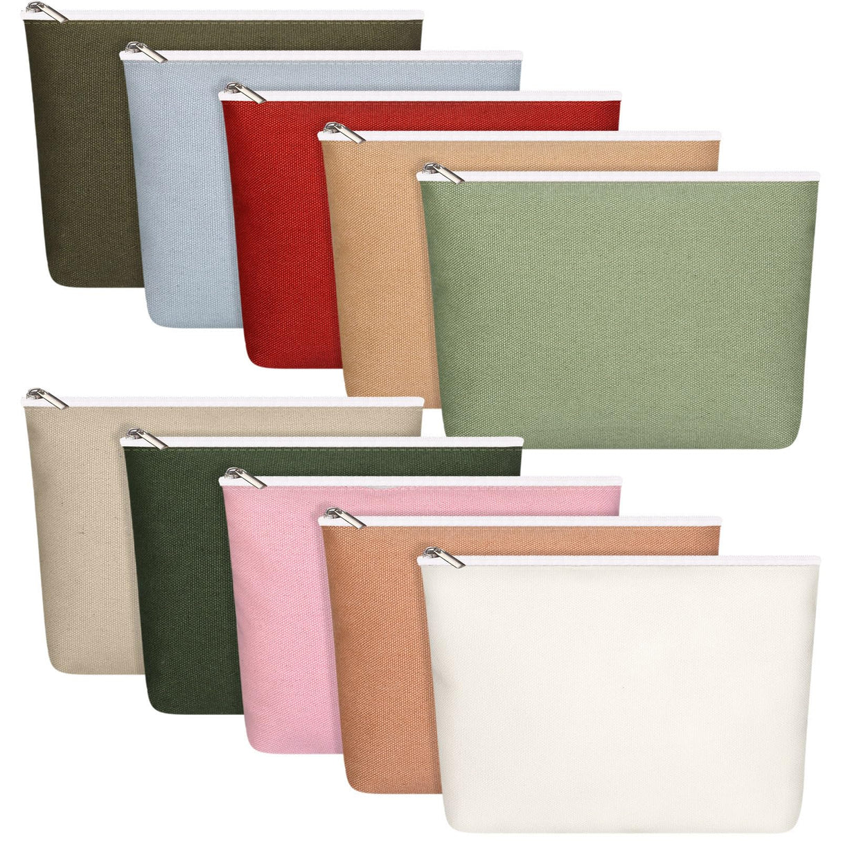 Reginary 10 Pack Canvas Makeup Bags Bulk for Women Multi Color Cosmetics Bag Travel Toiletry Bag Pencil Pouch Multiple Blank Makeup Bags with Zipper Mom Gift for Christmas(Macaron Color) Reginary