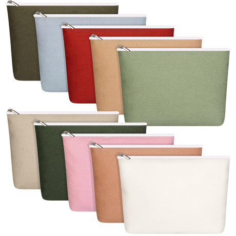 Reginary 10 Pack Canvas Makeup Bags Bulk for Women Multi Color Cosmetics Bag Travel Toiletry Bag Pencil Pouch Multiple Blank Makeup Bags with Zipper Mom Gift for Christmas(Macaron Color) Reginary
