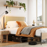 IDEALHOUSE Queen Rattan Bed Frame with Headboard, Boho Style Queen Platform Bed with Strong Metal Slats Support, Under Bed Storage, Noise-Free, No Box Spring Needed, Light Oak IDEALHOUSE