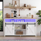 Bolonbi Farmhouse Coffee Bar Cabinet Rustic Sliding Barn Door Storage Cabinet with Power Outlet, Buffet Server Sideboard Cupboard Table for Dining Room Entryway Kitchen White Bolonbi