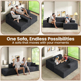 RRESTA 97" Cloud Modular Sectional Sofa, L-Shaped Couch with Left-Facing Chaise, Extra Deep-Seat Plush Corduroy, Comfy Fluffy Cushions, Side Pockets, Black, No Assembly Required, for Living Room RRESTA