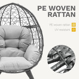 DWVO Egg Chair Patio Rattan Chair with Stand Anti-Slip All-Weather Poratble Adjustable Chair Feet Wicker Egg Lounger Chair for Indoor Outdoor 330LBS (Grey) DWVO