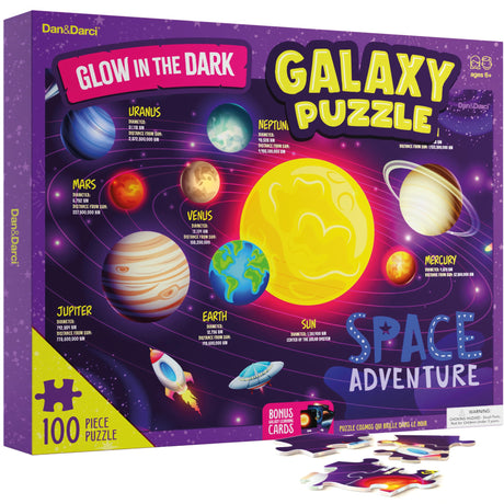 Glow in The Dark 100 Piece Galaxy Puzzle for Kids - Space Jigsaw Puzzles Toys for Boys & Girls Ages 6-8 - Christmas Birthday Gifts for Age 6 7 8 Year Old Toddler Boy Girl Gift - Planet Toy Dan&Darci