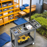 DWVO Utility Service Cart on Wheels, 550 lbs Capacity, 40 x 17 Inch Rolling Work Carts with Wheels, 2 Shelf Heavy Duty Plastic Cart Suitable for Warehouse, Garage, School & Office, Cleaning, Gray DWVO
