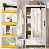 DWVO Bathroom Storage Cabinet, 67" Tall Storage Cabinet with Full Length Mirror ＆ Barn Door, Farmhouse Bathroom Cabinets with Drawers for Kitchen Cabinet, Living Room, Laundry, White Oak DWVO