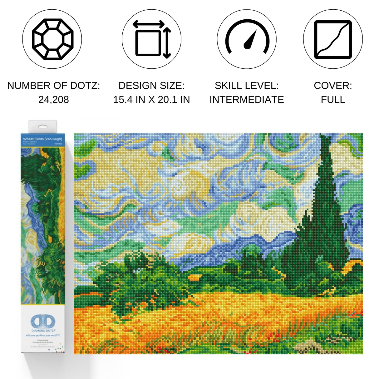 DIAMOND DOTZ Wheat Fields (Van Gogh) Scenery Diamond Painting Kits for Adults - Diamond Art Kits a Relaxing Creative Craft Kit with Dotz Gems 20"x15.3" DIAMOND DOTZ