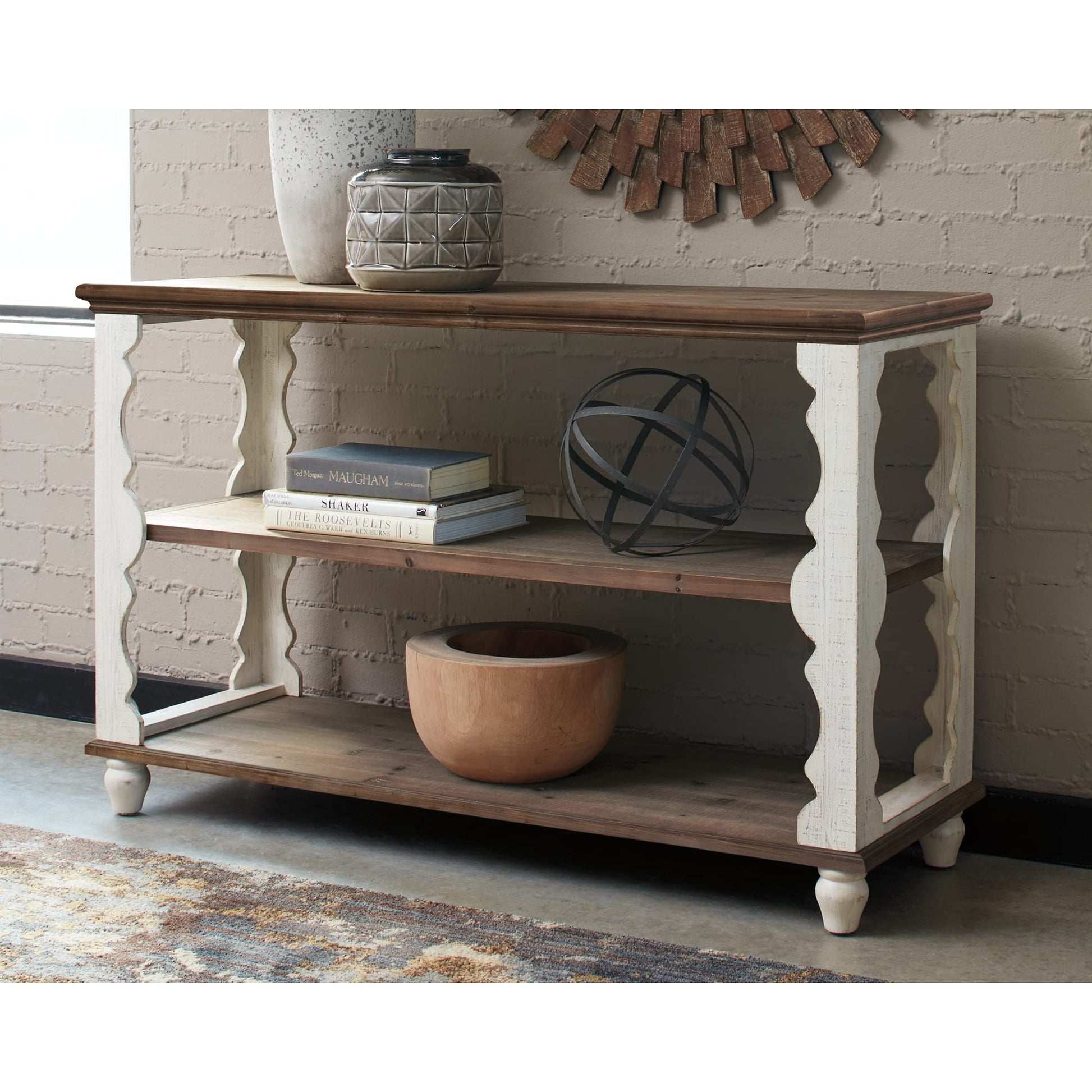 Signature Design by Ashley Alwyndale Wood 3 Shelf Console Sofa Table, Brown & White - WoodArtSupply