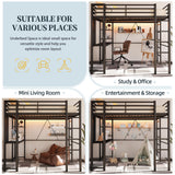 SUNLEI Loft Bed Twin Size with Desk and Safety Guard Rail, Twin Size Metal Bed Frame with Double Layer Shelves for Storage, No Box Spring 2 Security Ladders, Midnight Black SUNLEI