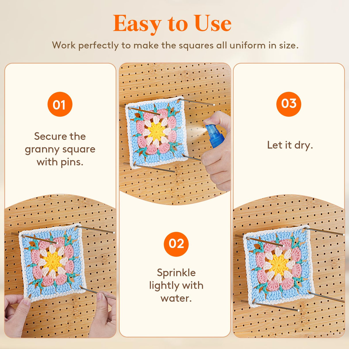 Lifewit 5.9" Crochet Blocking Board with 10 Pegs, Bamboo Granny Square Blocking Board for Knitting and Crochet Projects, Blocking Mats for Crocheting, Crocheting Accessories Gifts for Crocheters Lifewit