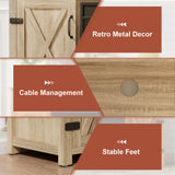 Furmax Farmhouse Fireplace TV Stand for TVs Up to 65 Inch Highboy Entertainment Center with Open Storage and Side Cabinets Rustic Media Console Table with Barn Doors for Living Room (Natural Oak) Furmax