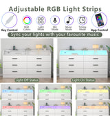 Gyfimoie 6 Drawer Dresser for Bedroom with Charging Station, Dresser with LED Light, Chest of Drawers for Closet, Modern Dressers with Open Storage Cubby, Double Wide Dressers (White, 6 Drawers) Gyfimoie