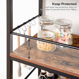 HOOBRO Kitchen Island with Storage,Industrial Kitchen Counter with Hooks and Side Enclosures, 3 Tier Kitchen Cart with Large Workstation, Saving Space, Easy Assembly, Rustic Brown and Black BF03ZD01 HOOBRO