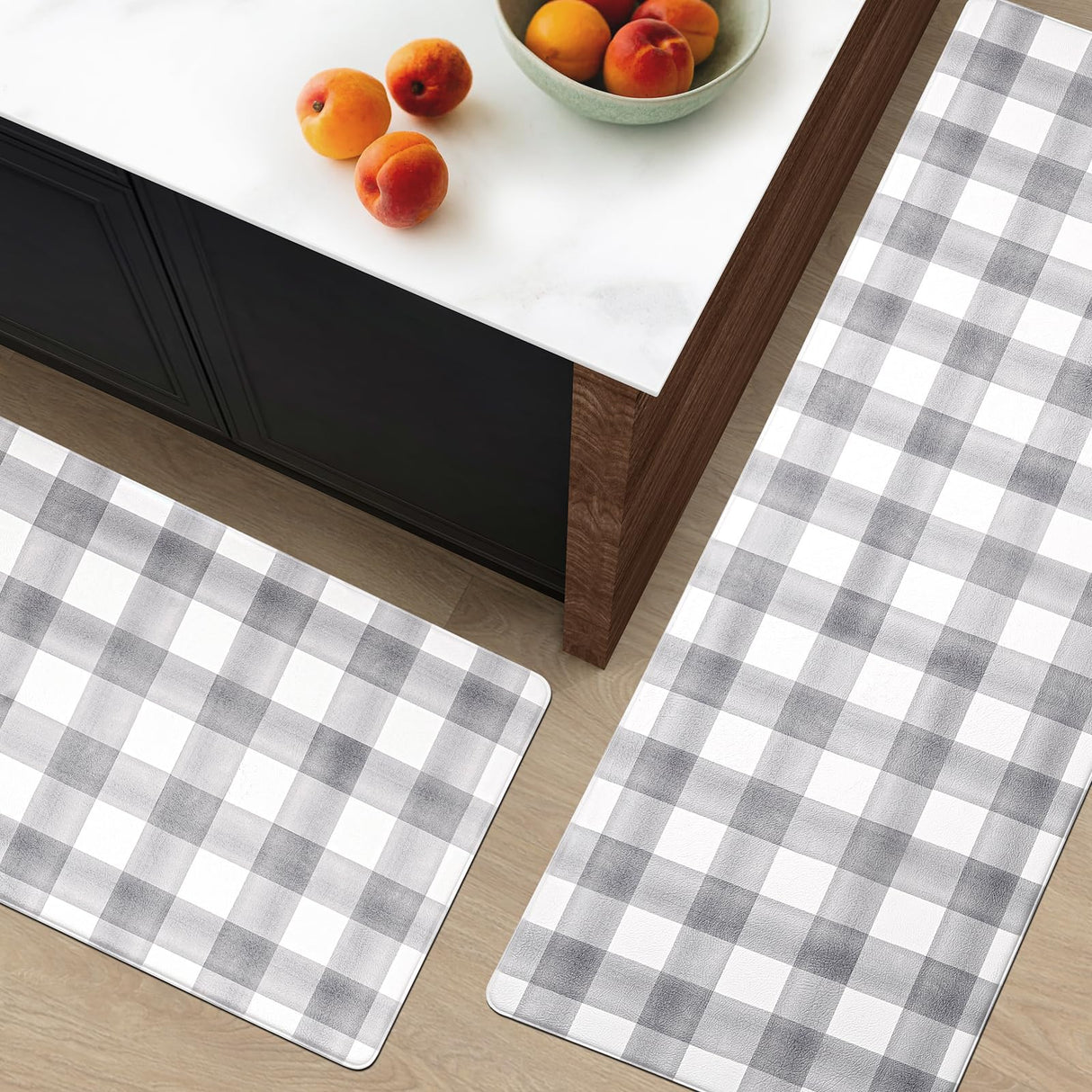 FRESHMINT Modern Farmhouse Plaid 2 Piece Set Kitchen Mats for Floor Anti Fatigue Waterproof & Non-Skid Kitchen Rugs Cushioned Kitchen Mat for Standing Washable Comfort Desk Kitchen Runners FRESHMINT