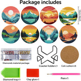 Clendo 8 Pcs Landscape Diamond Art Coasters Kit with Holder, Sunset Small Diamond Art Kits for Adults Beginners, Diamond Painting Coasters Arts and Crafts for Adults Supplies Item Sets Clendo