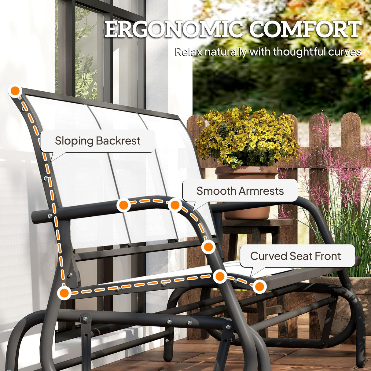 Outsunny 3-Person Patio Glider Bench, Outdoor Porch Glider Swing with 3 Seats, Breathable Mesh Fabric, Metal Frame, Cream White Outsunny