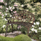 VINGLI 38.5" Patio Park Garden Outdoor Metal Rose Bench,Cast Iron Cast Aluminium Frame Antique Finish Chair,Accented Lawn Front Porch Path Yard Decor Deck Furniture for 2 Person Seat（Bronze VINGLI