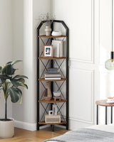 CHOEZON 59.4" Corner Shelf, 5-Tier Industrial Corner Bookshelf, Corner Storage Stand, Plant Stand Display Shelf, Corner Bookcase for Bedroom, Living Room, Home Office, Rustic Brown and Black TCJ10BF CHOEZON