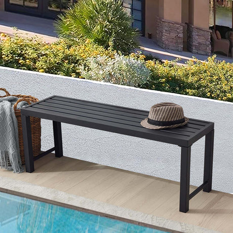 Black Outdoor Bench, Outdoor Metal Backless Bench, 46" Patio Garden Bench for Outdoor, All Weather Outdoor Bench for Garden, Backyard, Porch, Black Puntogen