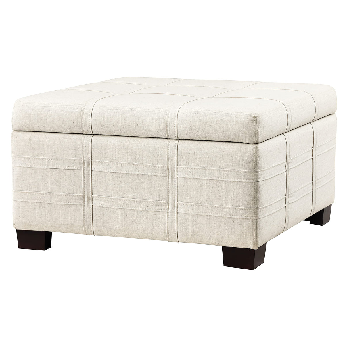 OSP Home Furnishings Detour Strap Square Storage Ottoman with Tray and Solid Wood Legs, Linen Fabric Office Star Products
