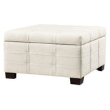 OSP Home Furnishings Detour Strap Square Storage Ottoman with Tray and Solid Wood Legs, Linen Fabric Office Star Products