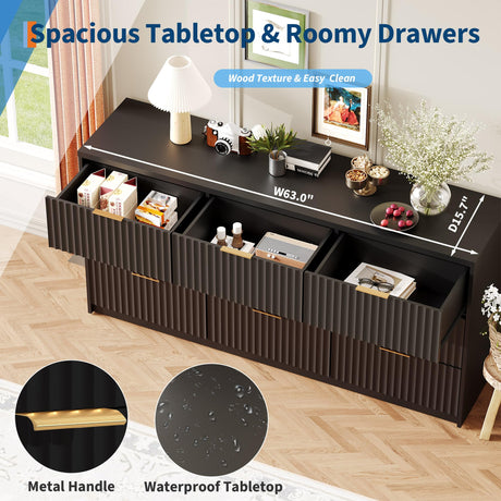 Fluted Dresser for Bedroom, 9 Drawer Dresser, Large Capacity & Anti-Tip, Modern Chest of Drawers with Metal Handles, Wooden Dressers Closet Storage Organizer for Living Room Hallway Entryway GarveeHome