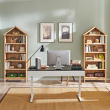 75.9" Tall Farmhouse Bookcase, Angle Arched 5 Tiers Large Bookshelf with Adjustable Shelves, Modern Wooden Geometric Book Shelf w/Storage and Open Display Shelves for Living Room, Office-Natural IFGET