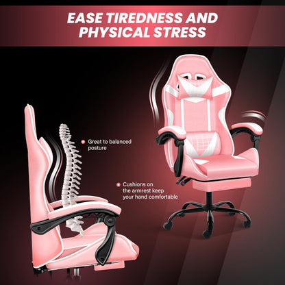 YSSOA Gaming Chair, Computer Chair with Footrest, Height Adjustable & 90°-135° Tilt Function, Swivel Recliner Ergonomic Racing Style Video Game Chair with Lumbar Support (Pink/White)